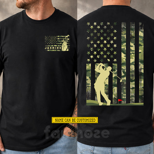 Personalized Golf USA Two-sided T-shirt, Stars Stripes & Swing Sport Tees Gift For Golf Lover