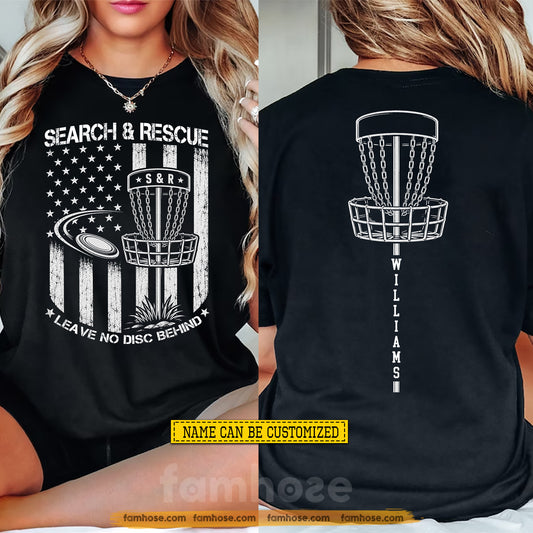 Personalized Disc Golf USA Two-sided T-shirt, Leave No Disc Behind Sport Tees Gift For Disc Golf Lover