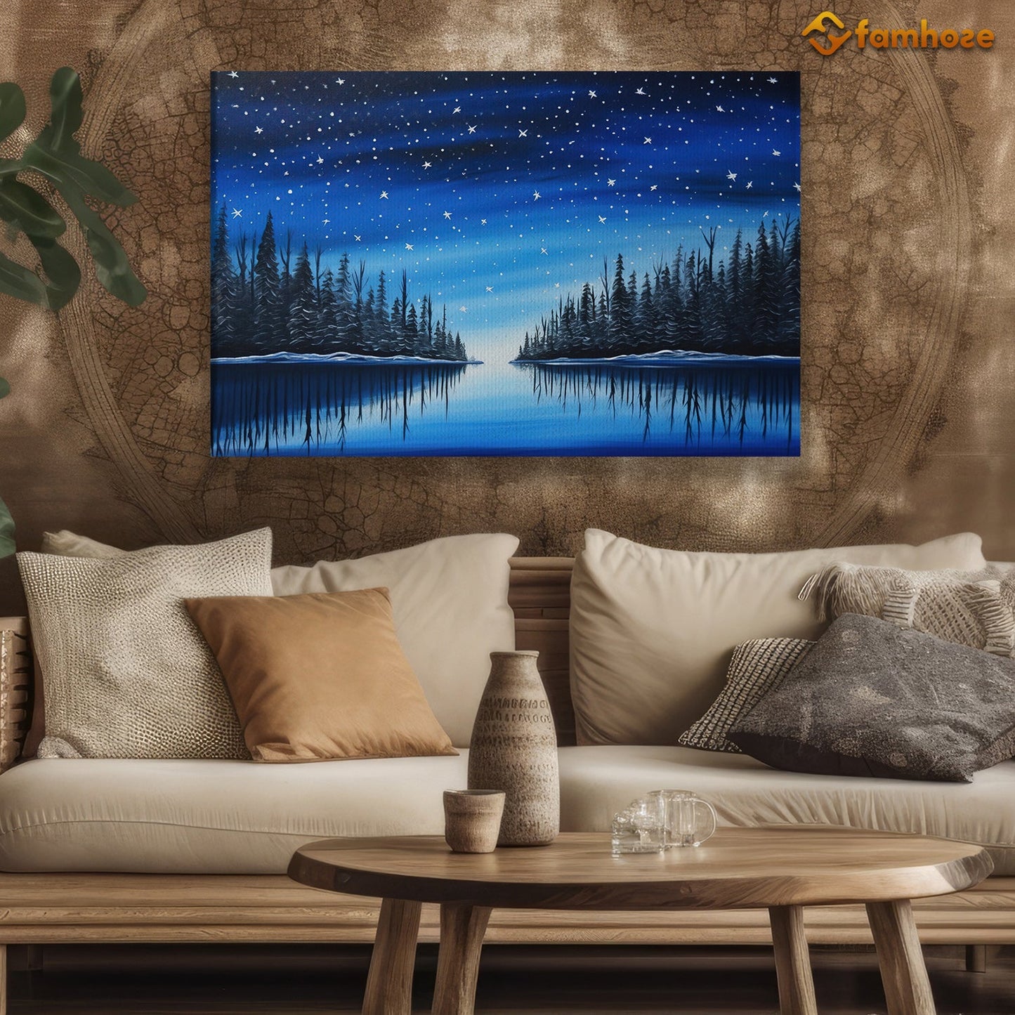 Starry Night Over Tranquil Pines Nature's Serenity Christmas Canvas Painting, Xmas Wall Art Decor - Christmas Poster Gift