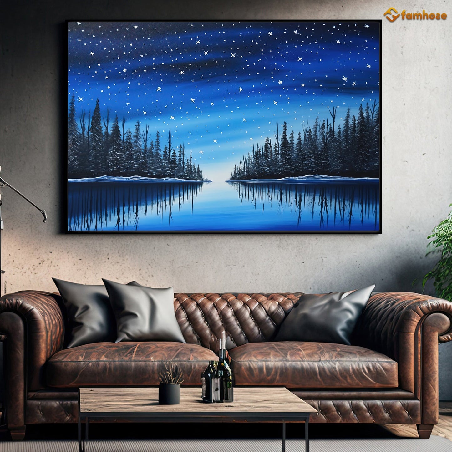 Starry Night Over Tranquil Pines Nature's Serenity Christmas Canvas Painting, Xmas Wall Art Decor - Christmas Poster Gift