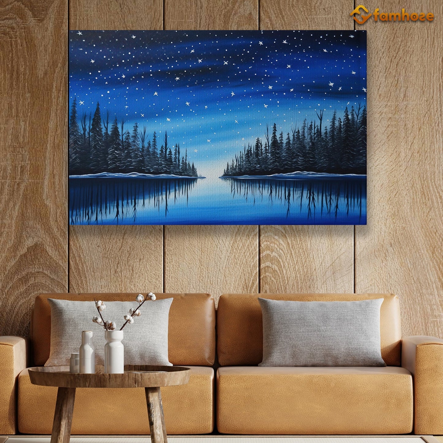 Starry Night Over Tranquil Pines Nature's Serenity Christmas Canvas Painting, Xmas Wall Art Decor - Christmas Poster Gift