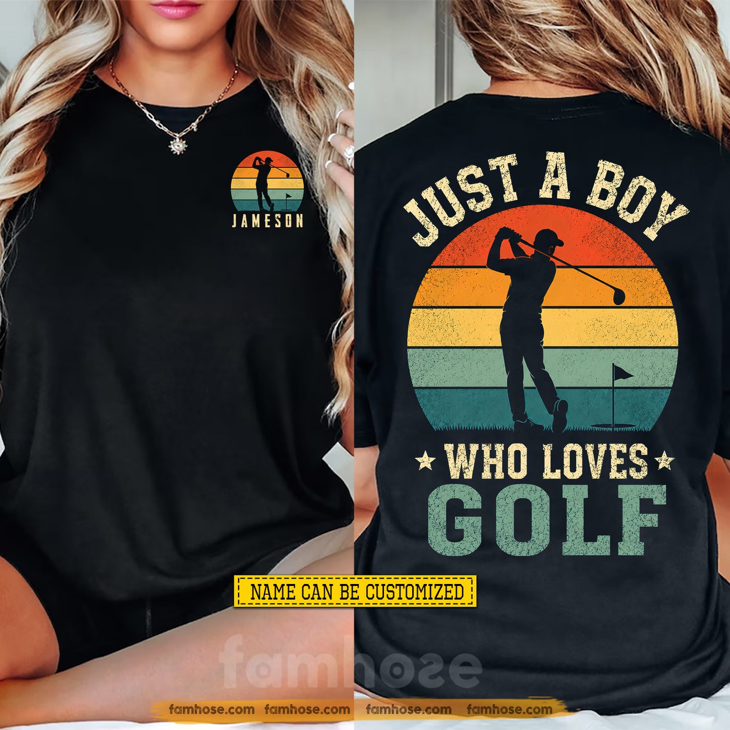 Vintage Personalized Golf Two-sided T-shirt, Just A Boy Who Loves Golf Sport Tees Gift For Golf Lover