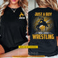 Vintage Personalized Wrestling Two-sided T-shirt, Just A Boy Who Loves Wrestling Sport Tees Gift For Wrestling Lover