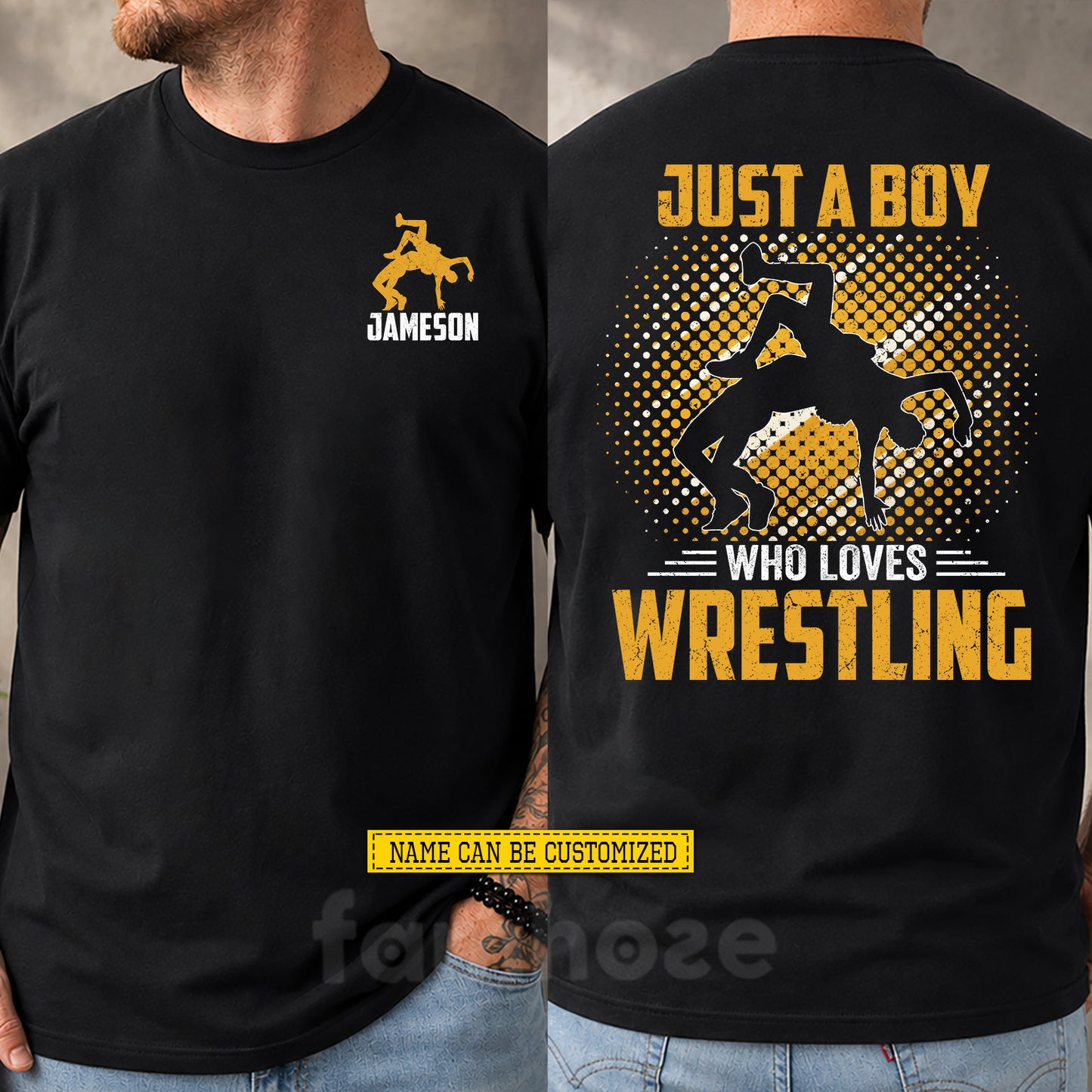 Vintage Personalized Wrestling Two-sided T-shirt, Just A Boy Who Loves Wrestling Sport Tees Gift For Wrestling Lover