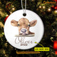 Christmas Cow Ornament, Cute Cow Alone Gift For Cow Lovers, Personalized Custom Circle Ceramic Ornament