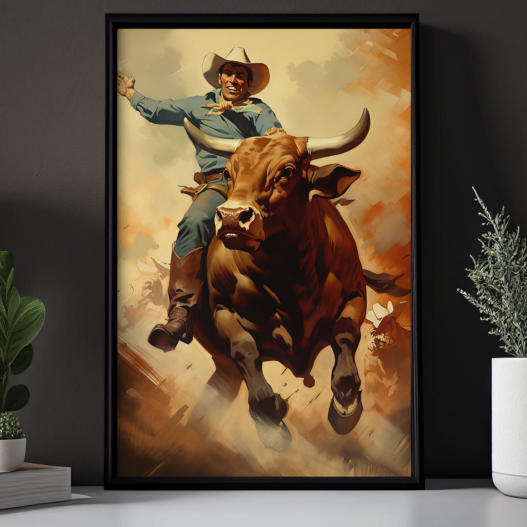 Rider’s Grit Canvas, Bull Riding Canvas Painting, Wall Art Decor - Bul ...