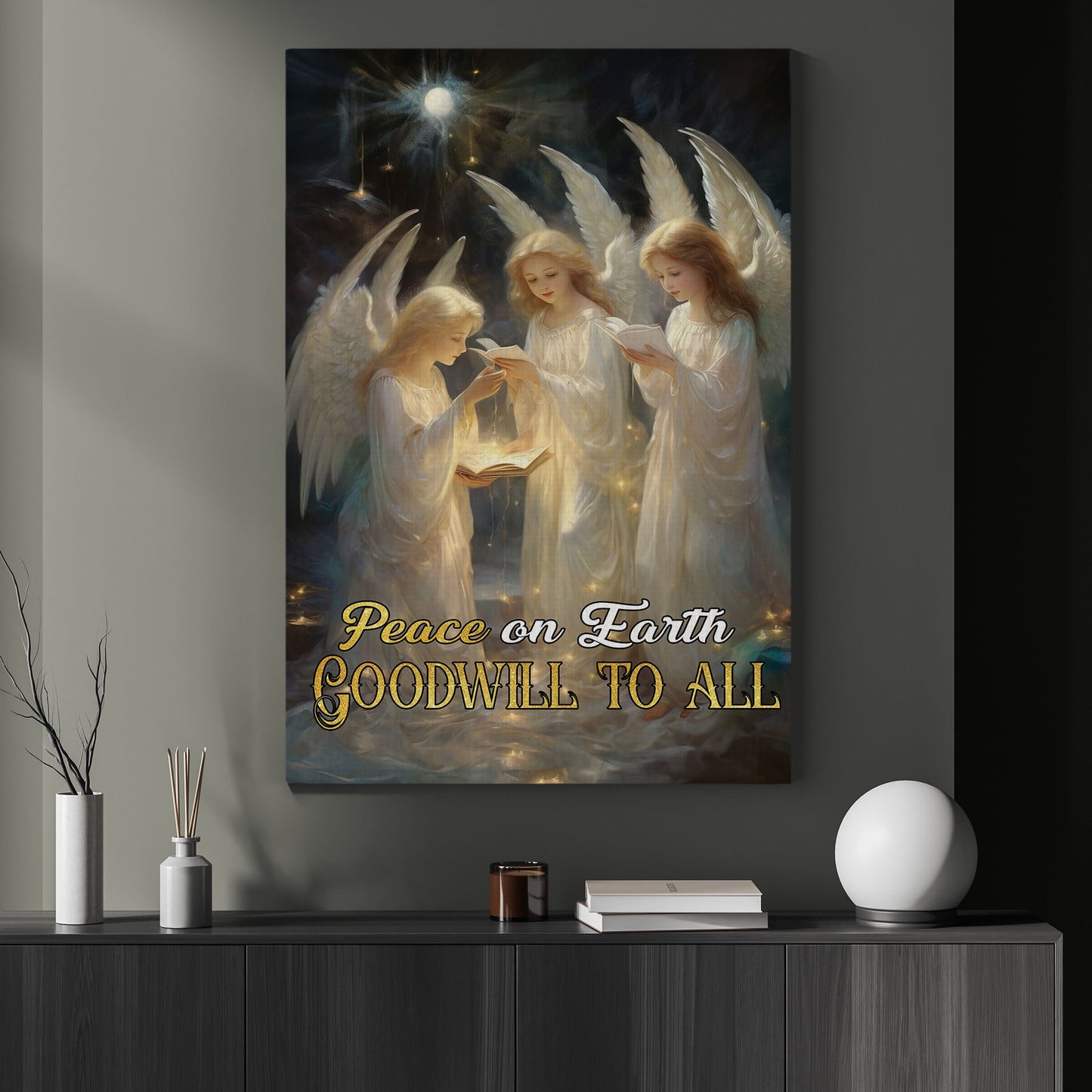 Peace On Earth Goodwill To All, Angel Christmas Canvas Painting, Wall Art Decor - Angel Poster Gift