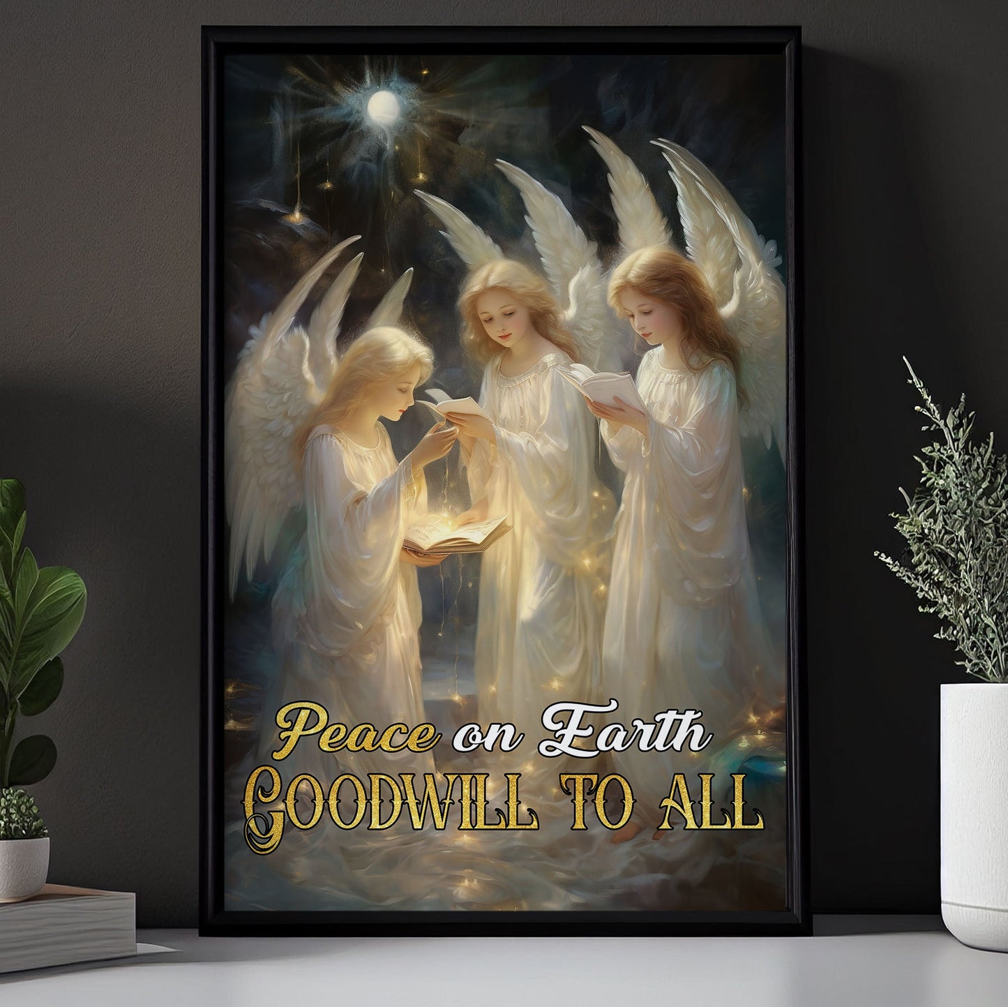 Peace On Earth Goodwill To All, Angel Christmas Canvas Painting, Wall Art Decor - Angel Poster Gift