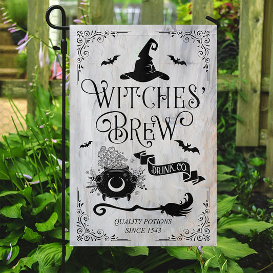 Halloween Witch Flag, Witches Brew Drink Spooky Flag In The Garden, Halloween Garden Witch Flag, Garden Decor