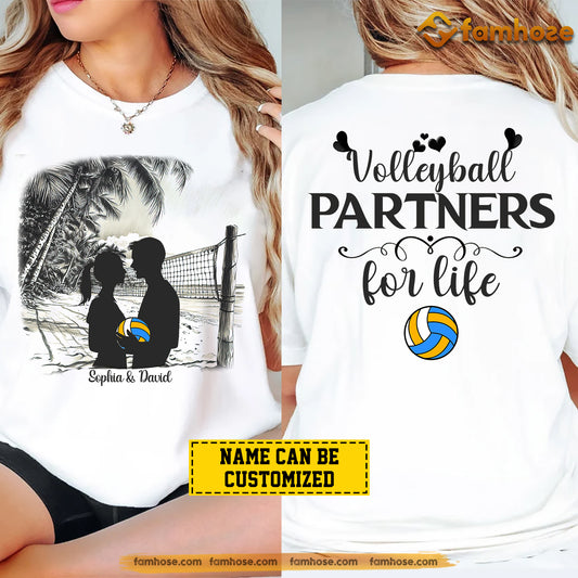 Personalized Valentine's Day Volleyball T-shirt, Volleyball Partners For Life, Designed For Both Sides, Gift For Volleyball Lovers