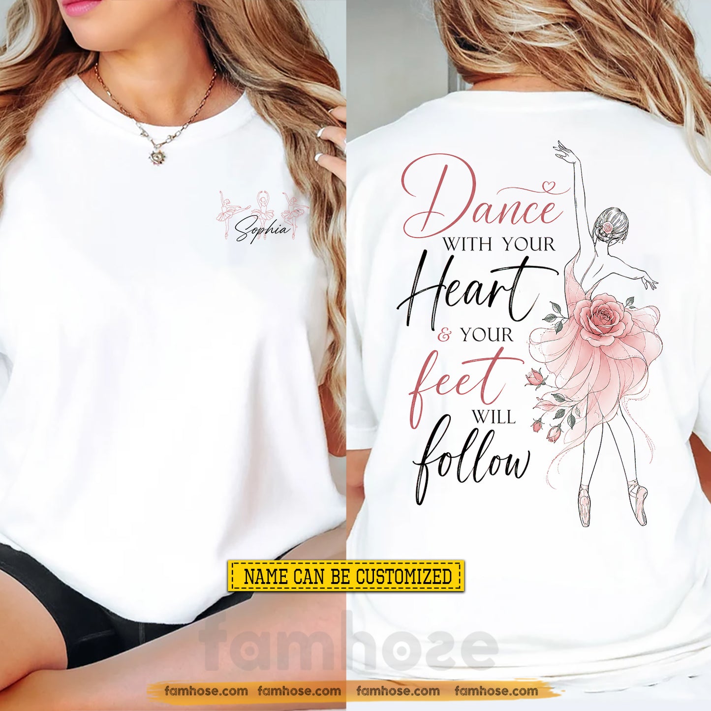 Personalized Ballet Two-sided T-shirt, Dance With Your Heart Tees Gift For Ballet Lover