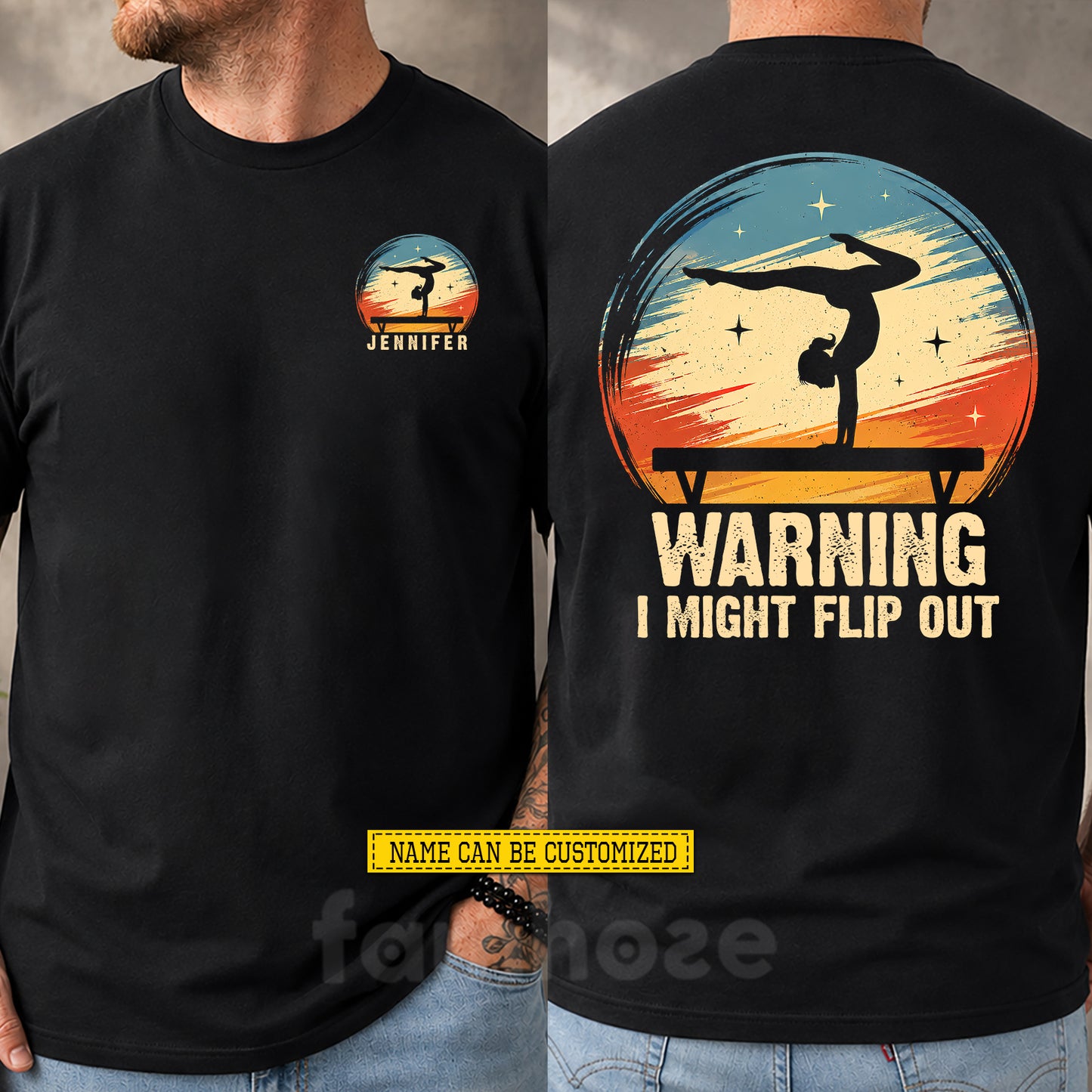 Personalized Gymnastics Two-sided T-shirt, Warning I Might Flip Out Sport Tees Gift For Gymnastics Lover