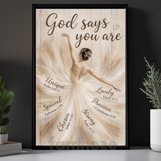 Ballet Girl & God Canvas Painting, God Says You Are Wall Art Decor, Poster Gift For Christians, Ballet Lover