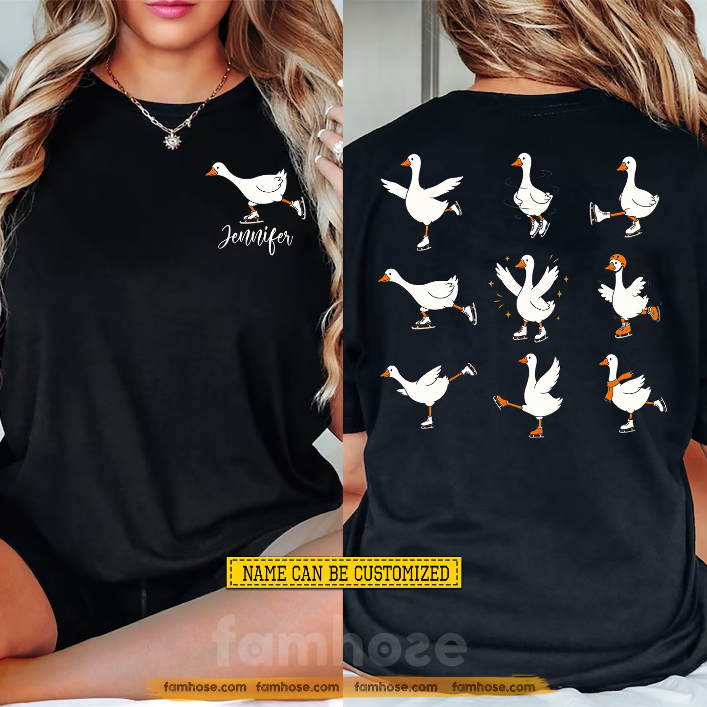 Personalized Ice Skating & Duck Two-sided T-shirt, Grace With A Little Honk Tees Gift For Ice Skating Lover