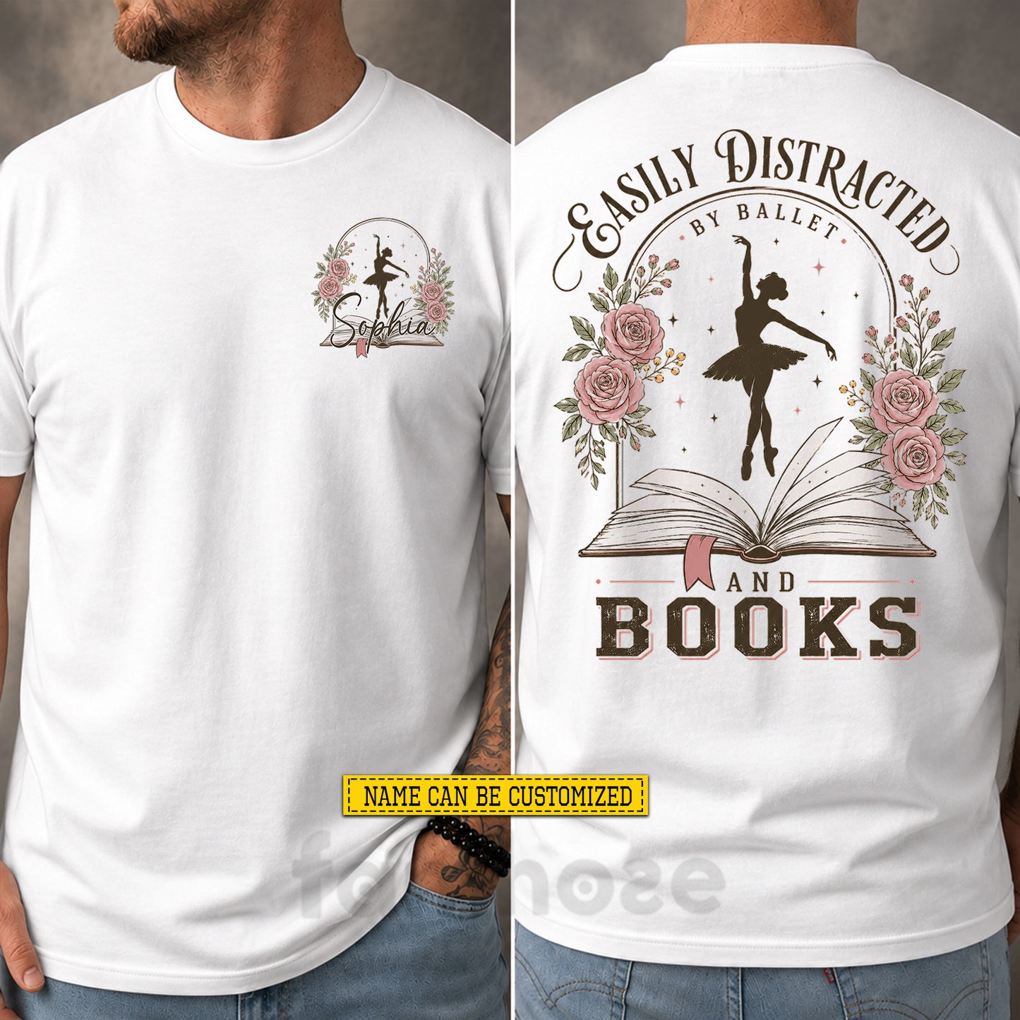 Personalized Ballet & Book Two-sided T-shirt, Easily Distracted By Ballet Tees Gift For Ballet & Book Lover