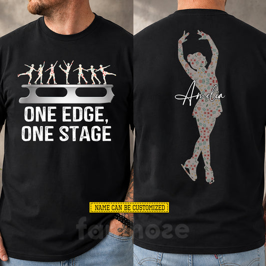 Personalized Ice Skating Two-sided T-shirt, One Edge One Stage Sport Tees Gift For Ice Skating Lover