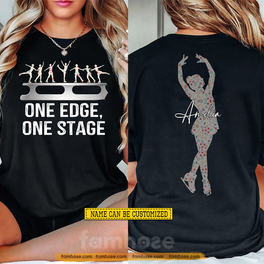 Personalized Ice Skating Two-sided T-shirt, One Edge One Stage Sport Tees Gift For Ice Skating Lover