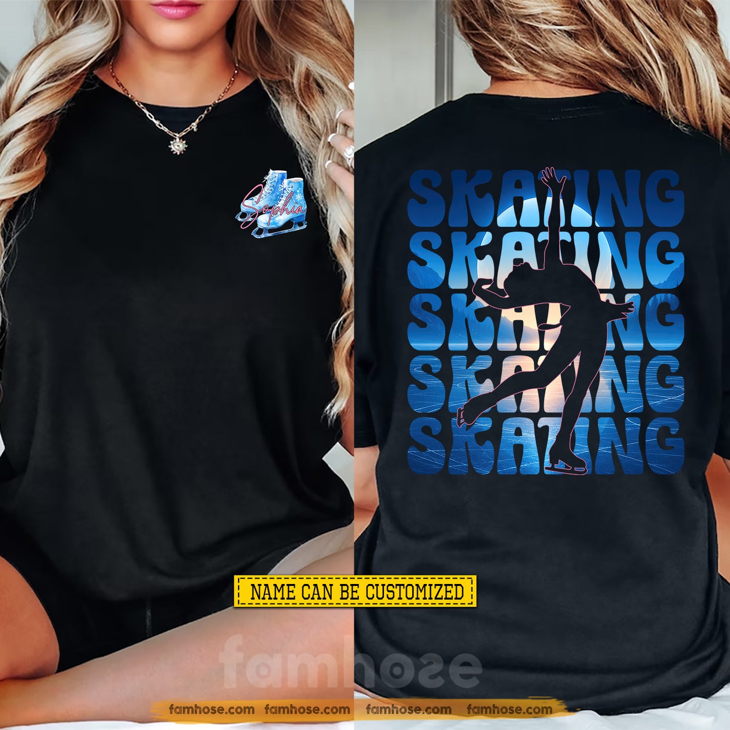 Personalized Ice Skating Two-sided T-shirt, Chase The Perfect Spin Sport Tees Gift For Ice Skating Lover