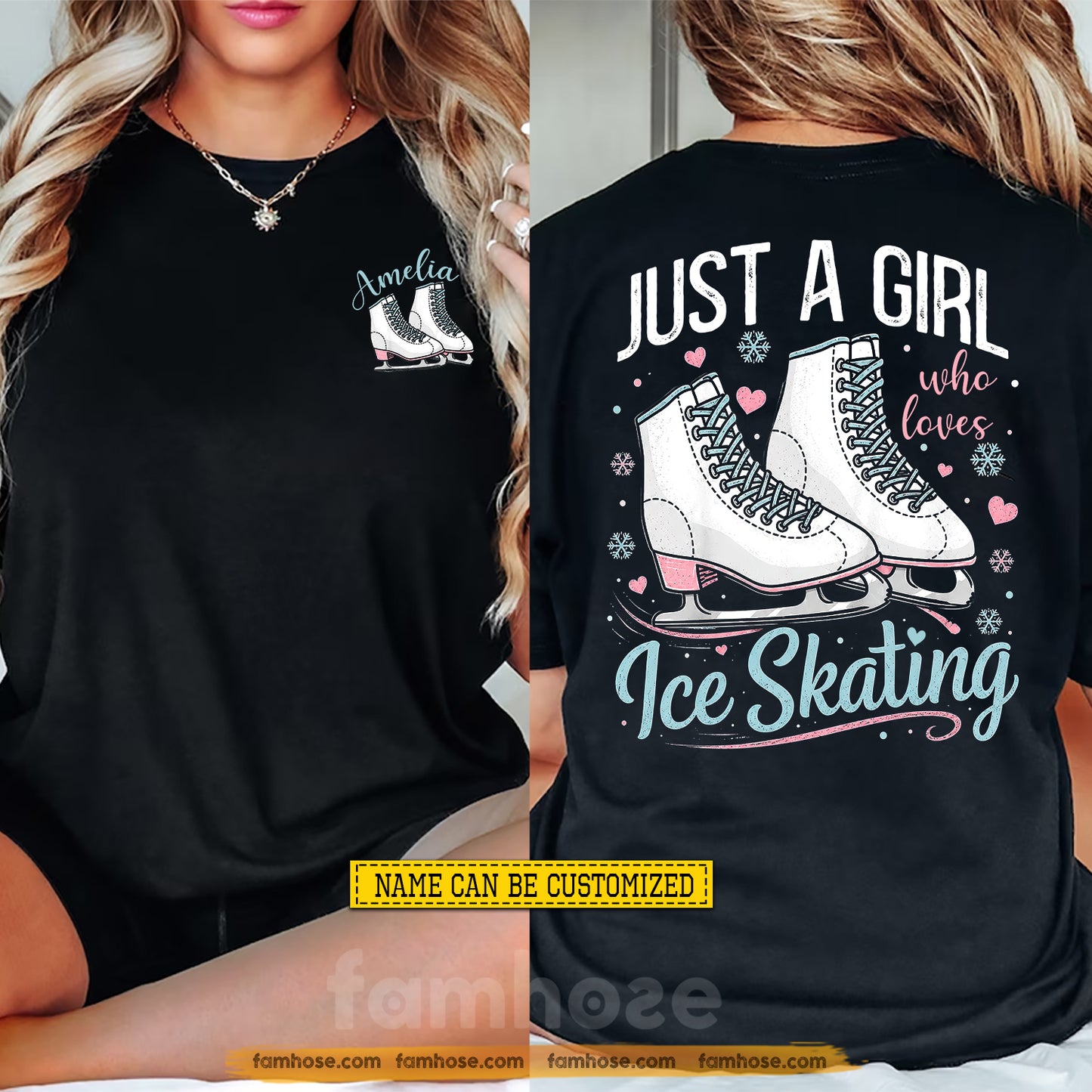 Personalized Ice Skating Girl Two-sided T-shirt, Just A Girl Who Loves Ice Skating Tees Gift For Ice Skating Lover