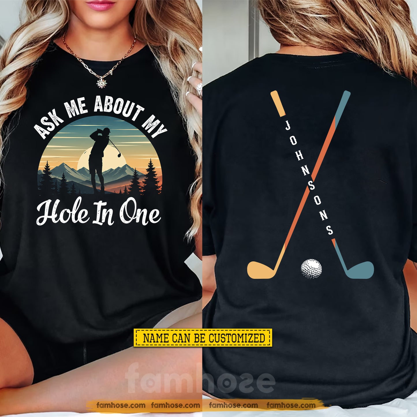 Personalized Golf Two-sided T-shirt, Ask Me About My Hole In One Sport Tees Gift For Golf Lover