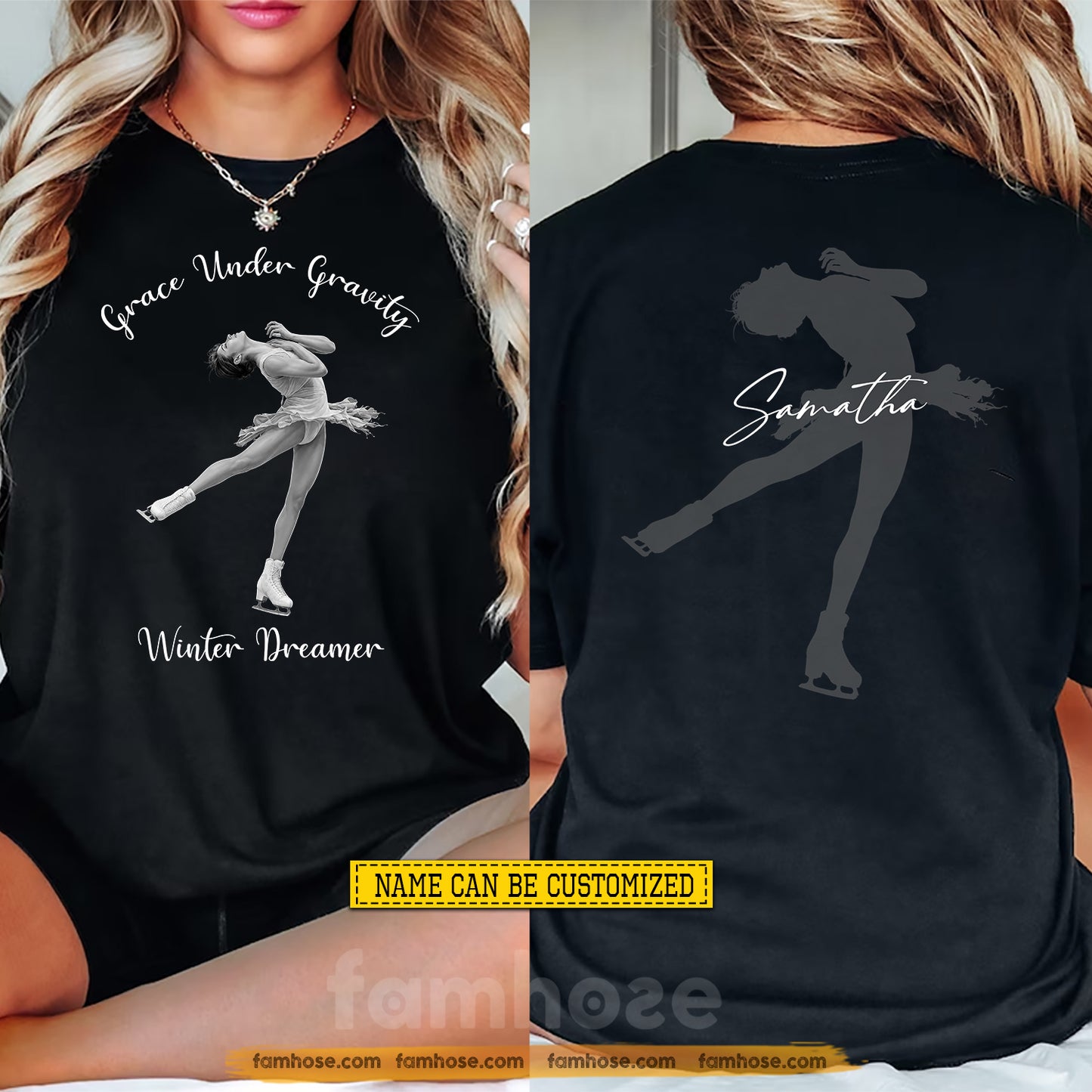 Personalized Ice Skating Two-sided T-shirt, Grace Under Gravity Winter Dreamer Tees Gift For Ice Skating Lover