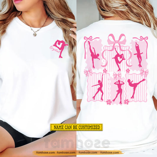 Personalized Ice Skating Two-sided T-shirt, Pretty In Pink On Ice Sport Tees Gift For Ice Skating Lover