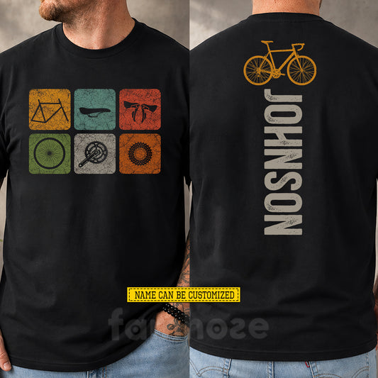 Vintage Personalized Cycling Two-sided T-shirt, Anatomy Of A Bicycle Sport Tees Gift For Cycling Lover