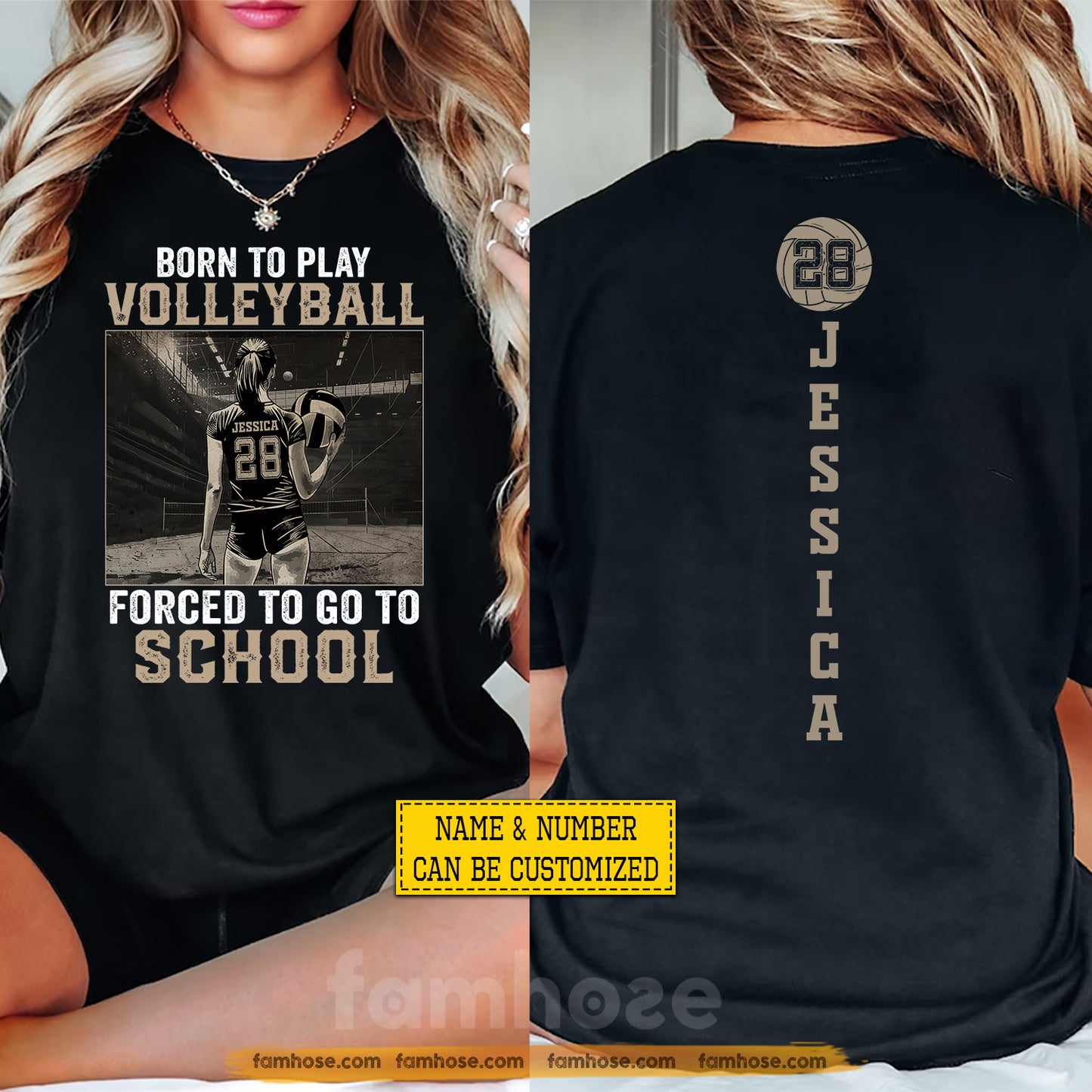 Personalized Volleyball First Day Of School Two-sided T-shirt, Born To Play Volleyball Back To School Sport Tees, Student Gift For Volleyball Lover
