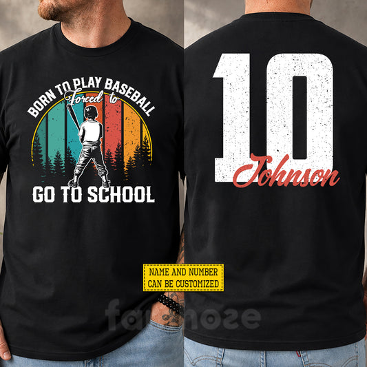 Vintage Personalized Baseball First Day Of School Two-sided T-shirt, Born To Play Baseball Back To School Sport Tees, Student Gift For Baseball Lover