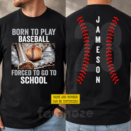 Personalized Baseball First Day Of School Two-sided T-shirt, Born To Play Baseball Back To School Sport Tees, Student Gift For Baseball Lover