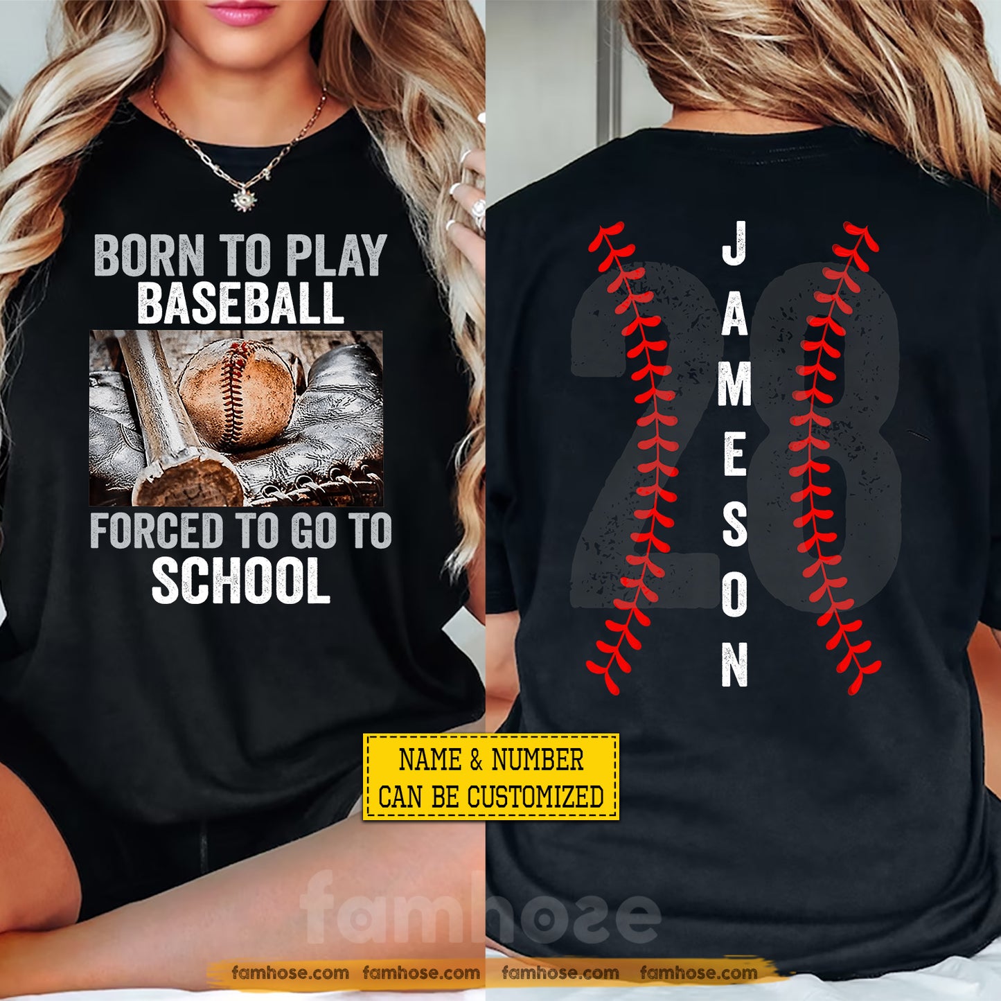 Personalized Baseball First Day Of School Two-sided T-shirt, Born To Play Baseball Back To School Sport Tees, Student Gift For Baseball Lover