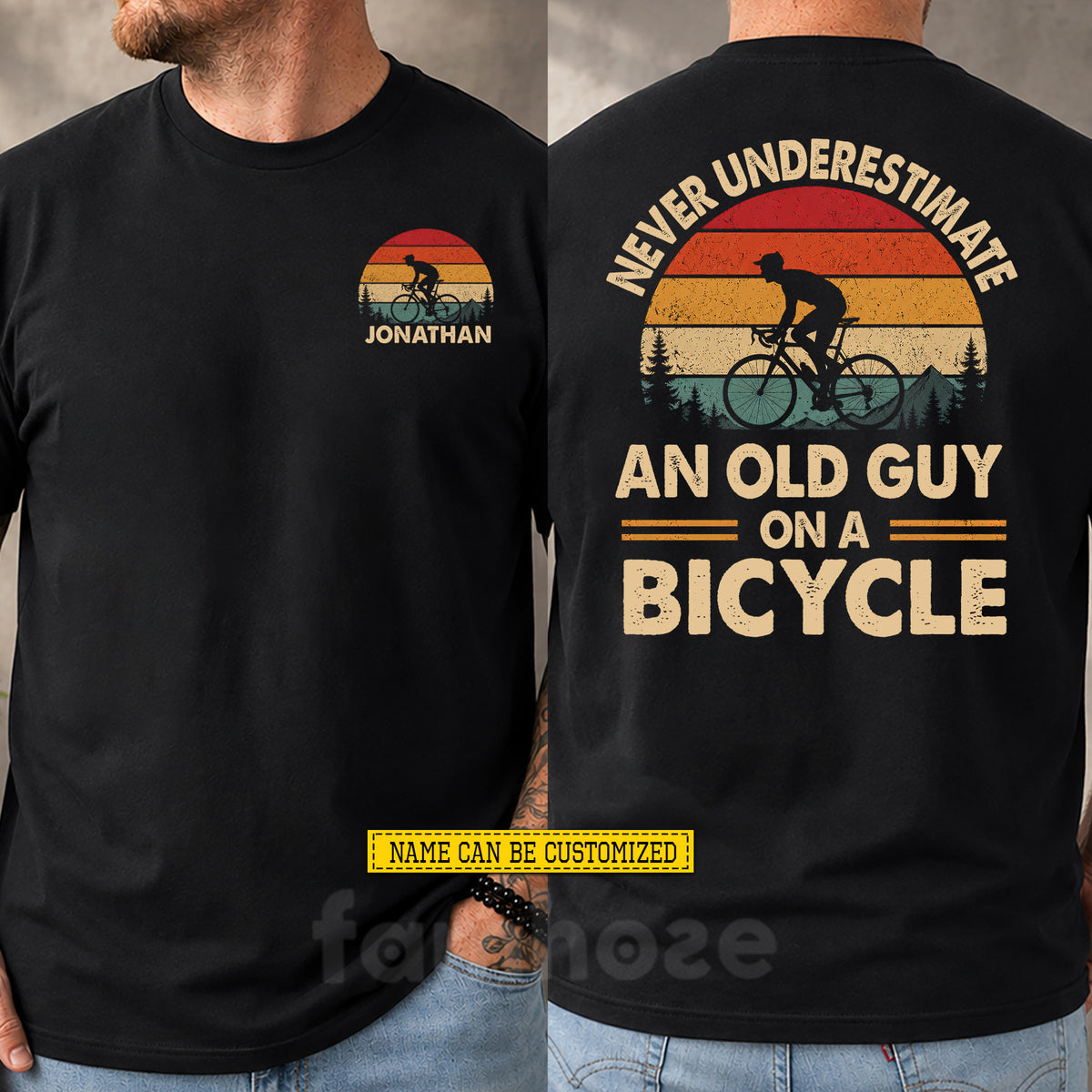 Personalized Cycling Two-sided T-shirt, Never Underestimate An Old Guy On A Bicycle Sport Tees Gift For Cycling Lover