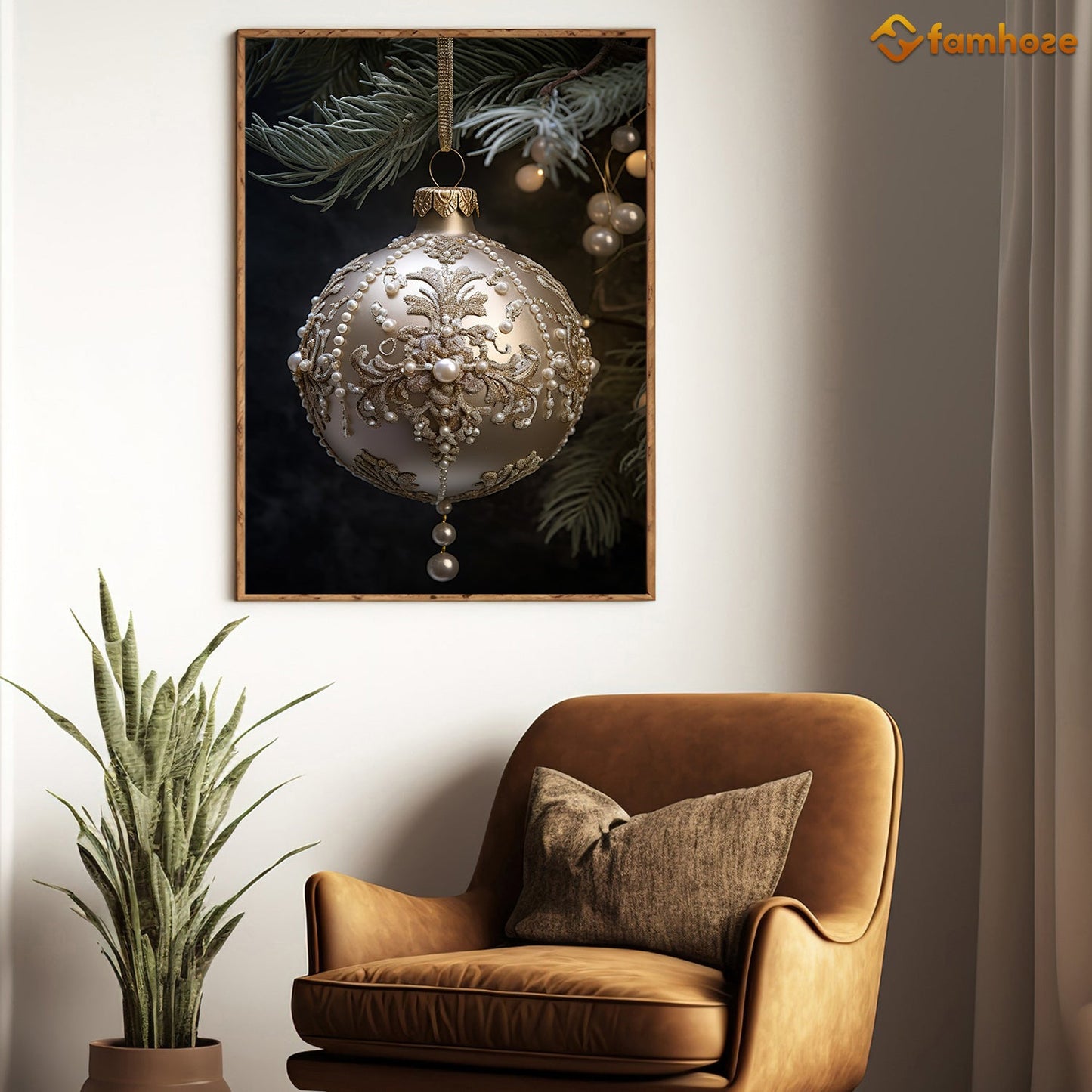 A Glimmering Ornament Amidst the Hush of Winter's Embrace Christmas Canvas Painting, Xmas Wall Art Decor - Christmas Poster Gift