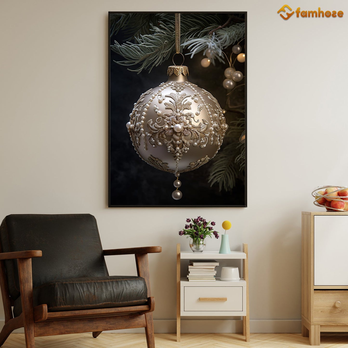 A Glimmering Ornament Amidst the Hush of Winter's Embrace Christmas Canvas Painting, Xmas Wall Art Decor - Christmas Poster Gift