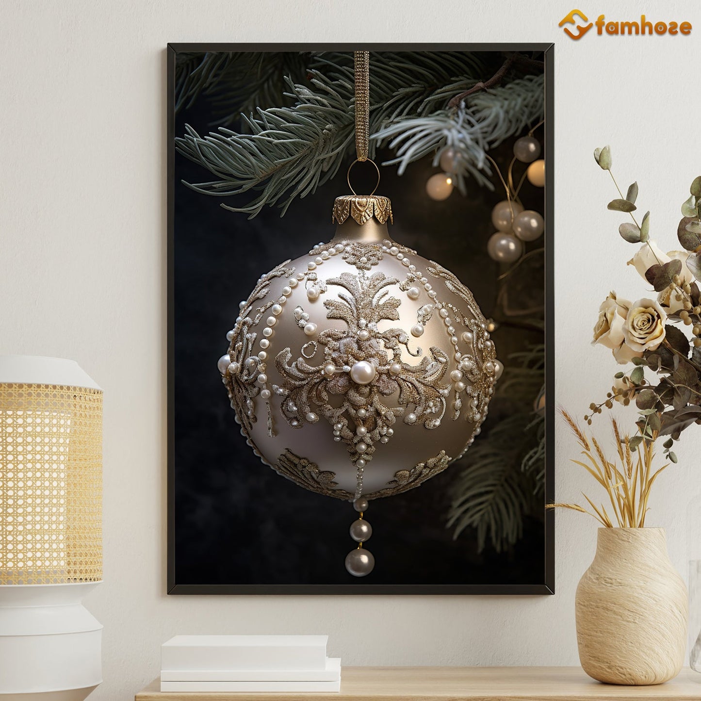 A Glimmering Ornament Amidst the Hush of Winter's Embrace Christmas Canvas Painting, Xmas Wall Art Decor - Christmas Poster Gift