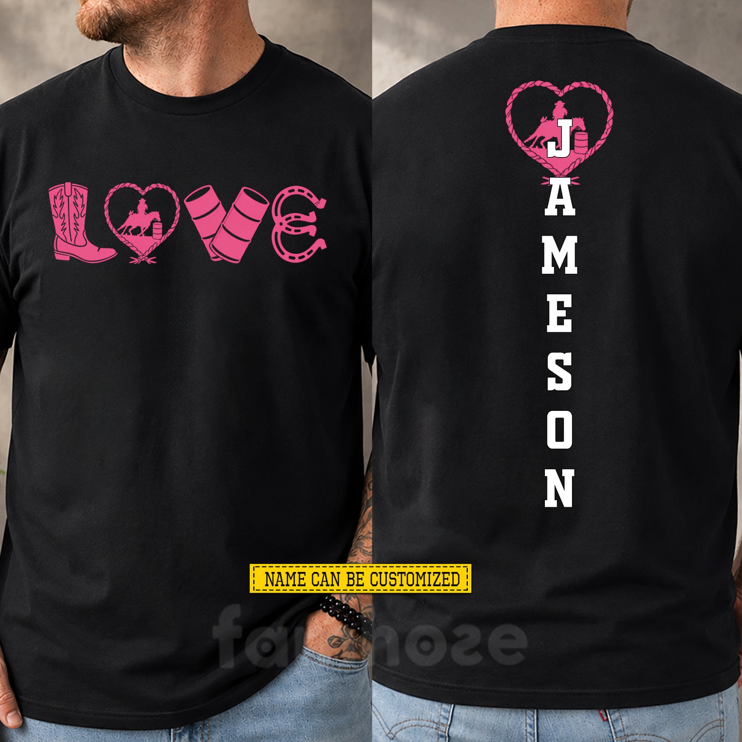 Personalized Barrel Racing Two-sided T-shirt, Love Runs Barrels Tees Gift For Barrel Racing Lover