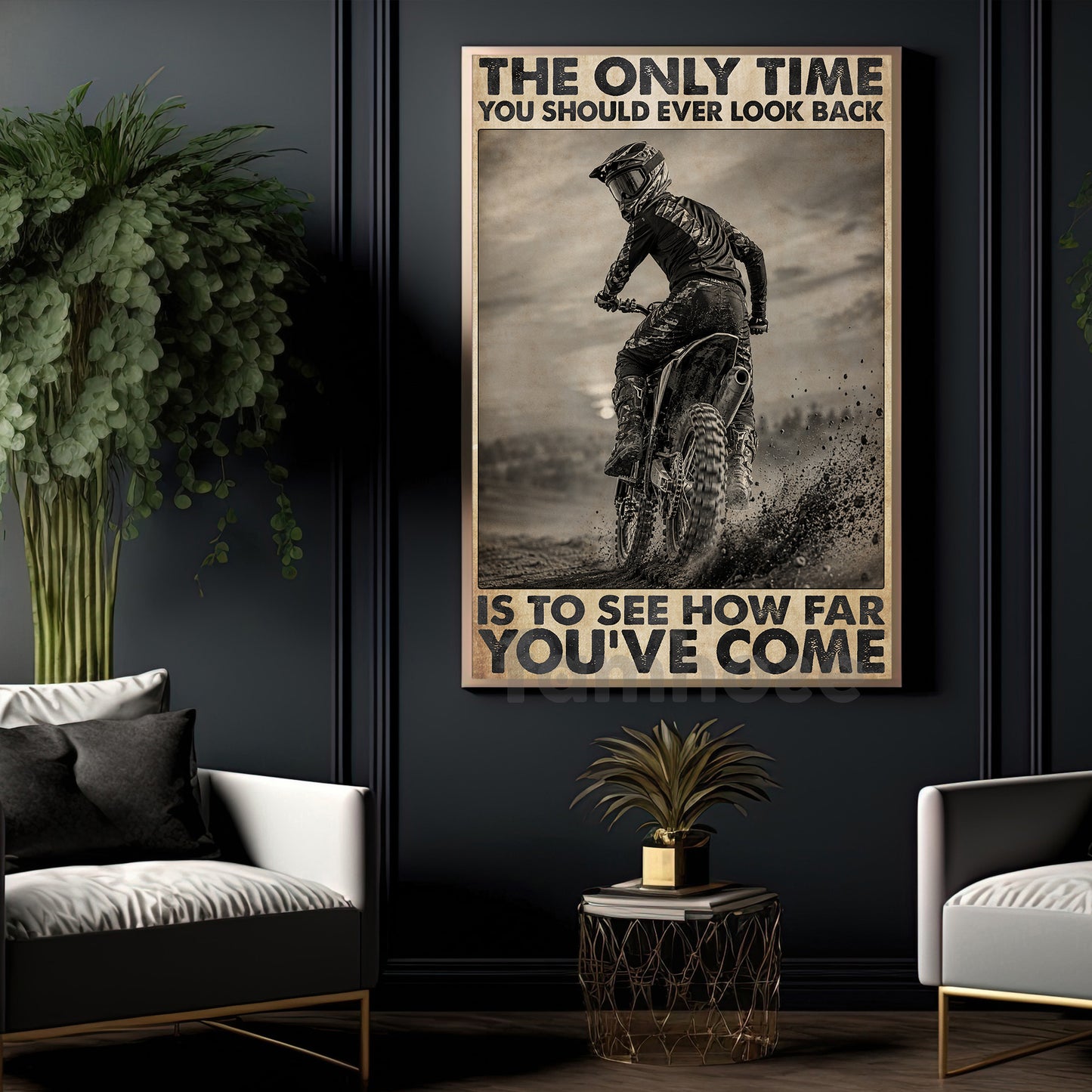 Motocross Canvas Painting, The Only Time You Should Ever Look Back Wall Art Decor, Poster Gift For Motocross Lover