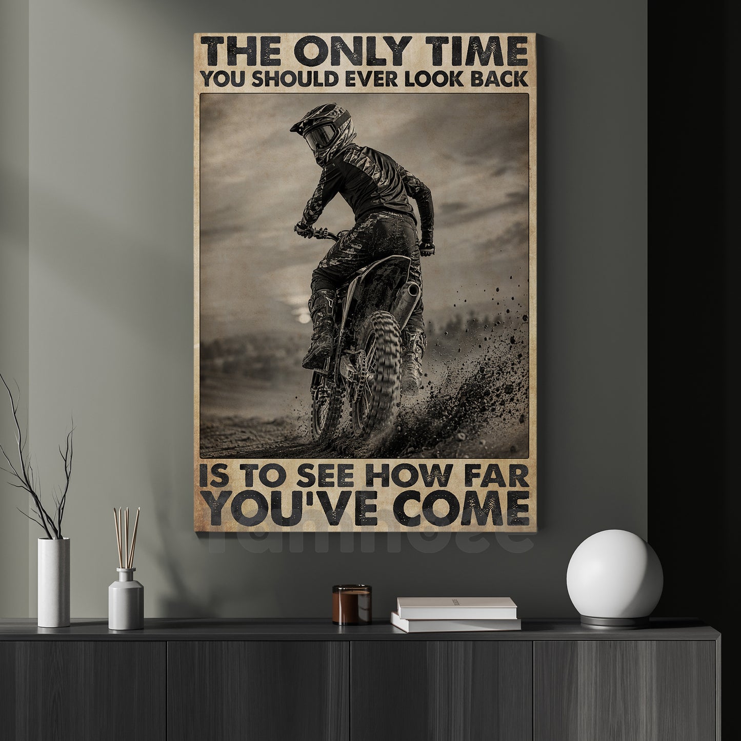 Motocross Canvas Painting, The Only Time You Should Ever Look Back Wall Art Decor, Poster Gift For Motocross Lover