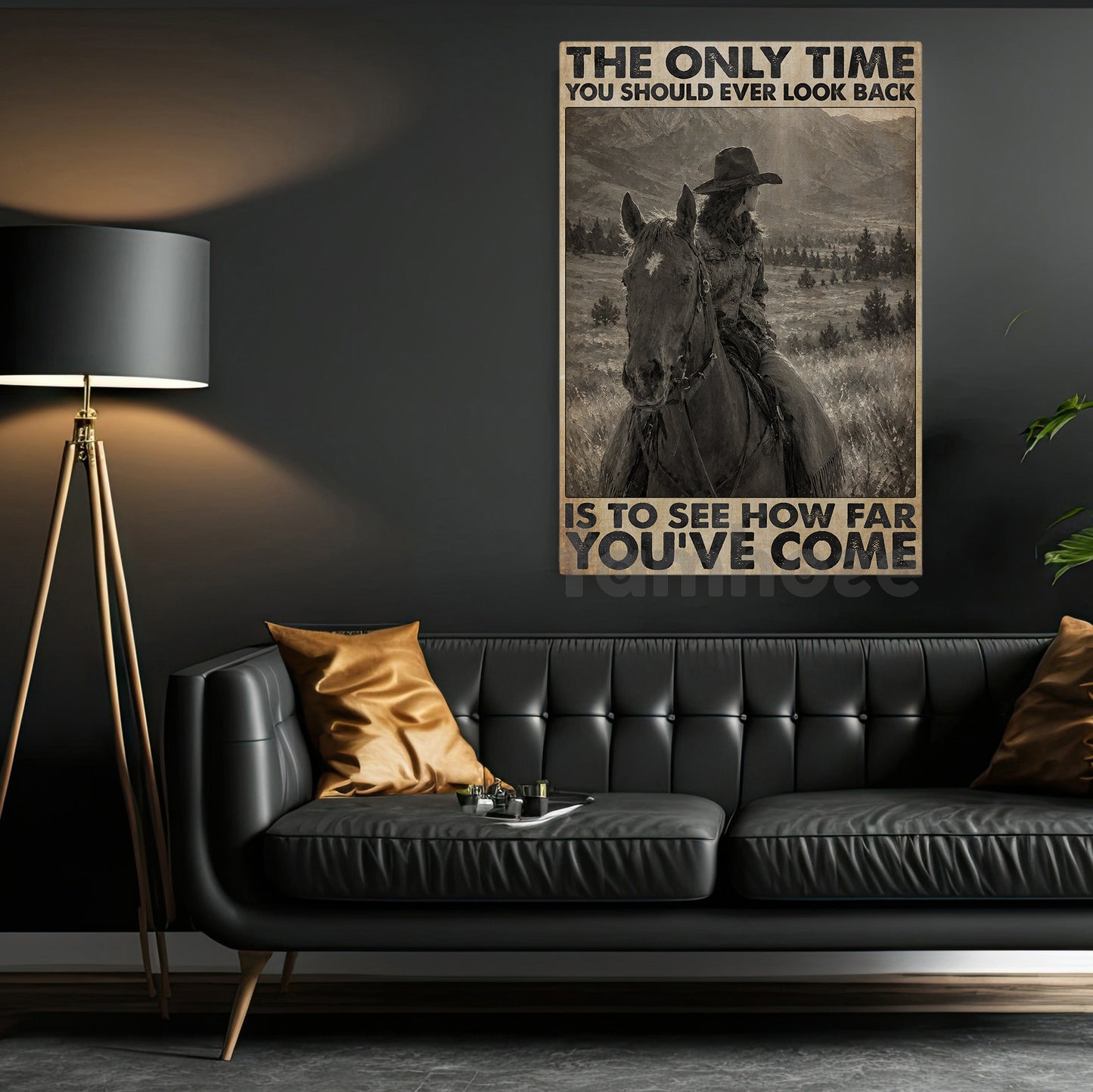 Cowgirl Riding Horse Canvas Painting, The Only Time You Should Ever Look Back Wall Art Decor, Poster Gift For Cowgirls
