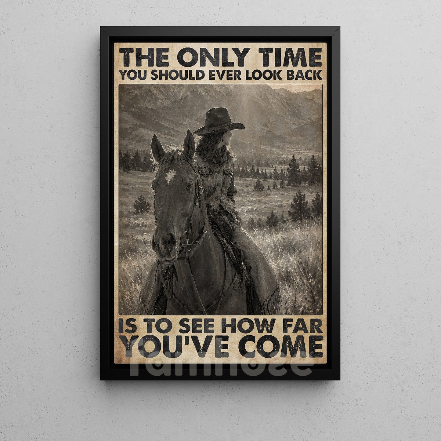 Cowgirl Riding Horse Canvas Painting, The Only Time You Should Ever Look Back Wall Art Decor, Poster Gift For Cowgirls