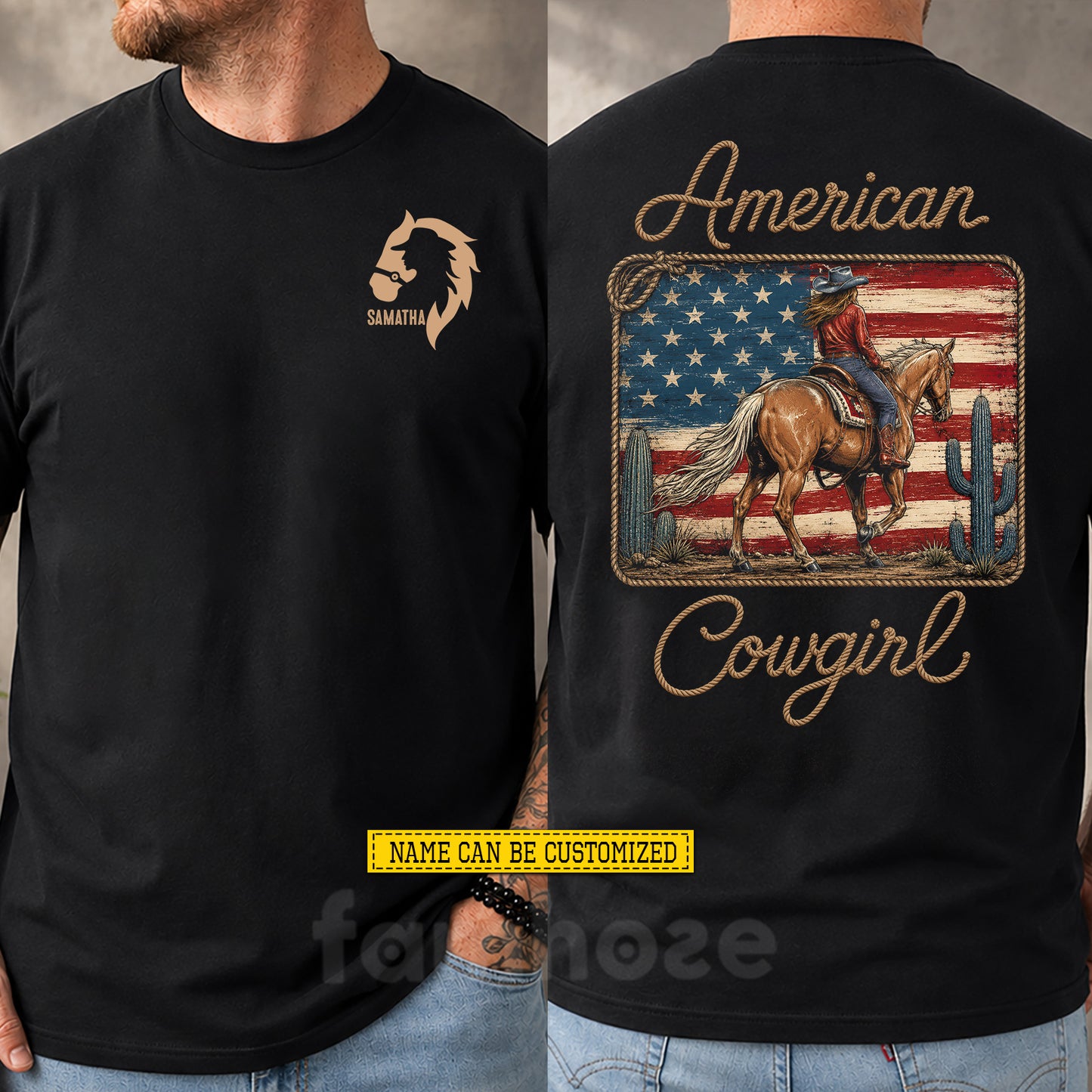 Personalized Cowgirl USA Two-sided T-shirt, American Cowgirl Tees Gift For Cowgirls