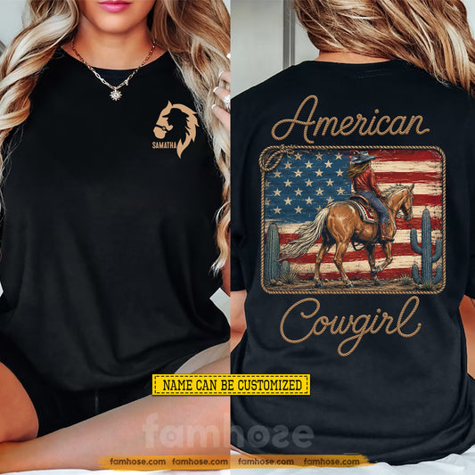 Personalized Cowgirl USA Two-sided T-shirt, American Cowgirl Tees Gift For Cowgirls