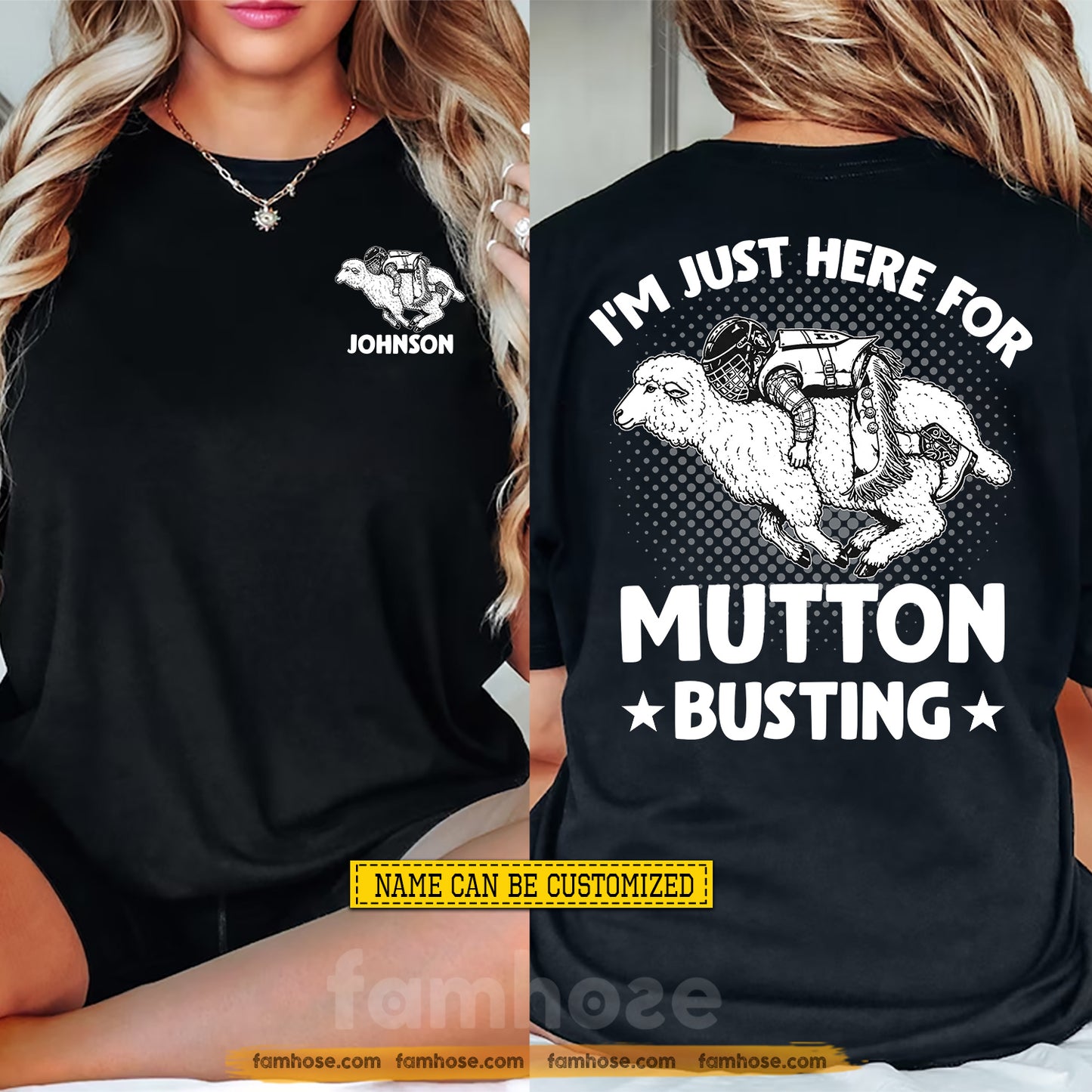 Vintage Personalized Mutton Busting Two-sided T-shirt, I'm Just Here For Mutton Busting Tees Gift For Mutton Busting Lover