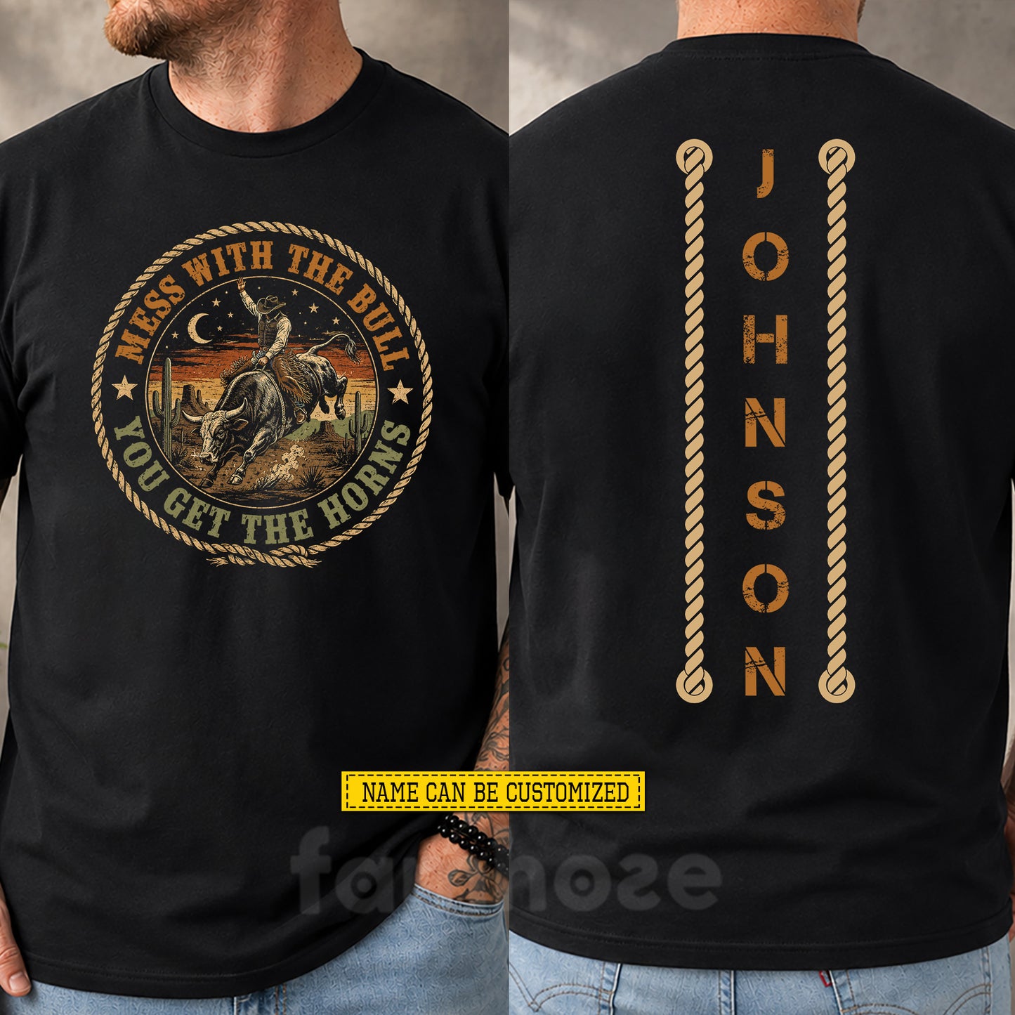 Funny Personalized Bull Riding Two-sided T-shirt, Mess With The Bull Tees Gift For Bull Riding Lover
