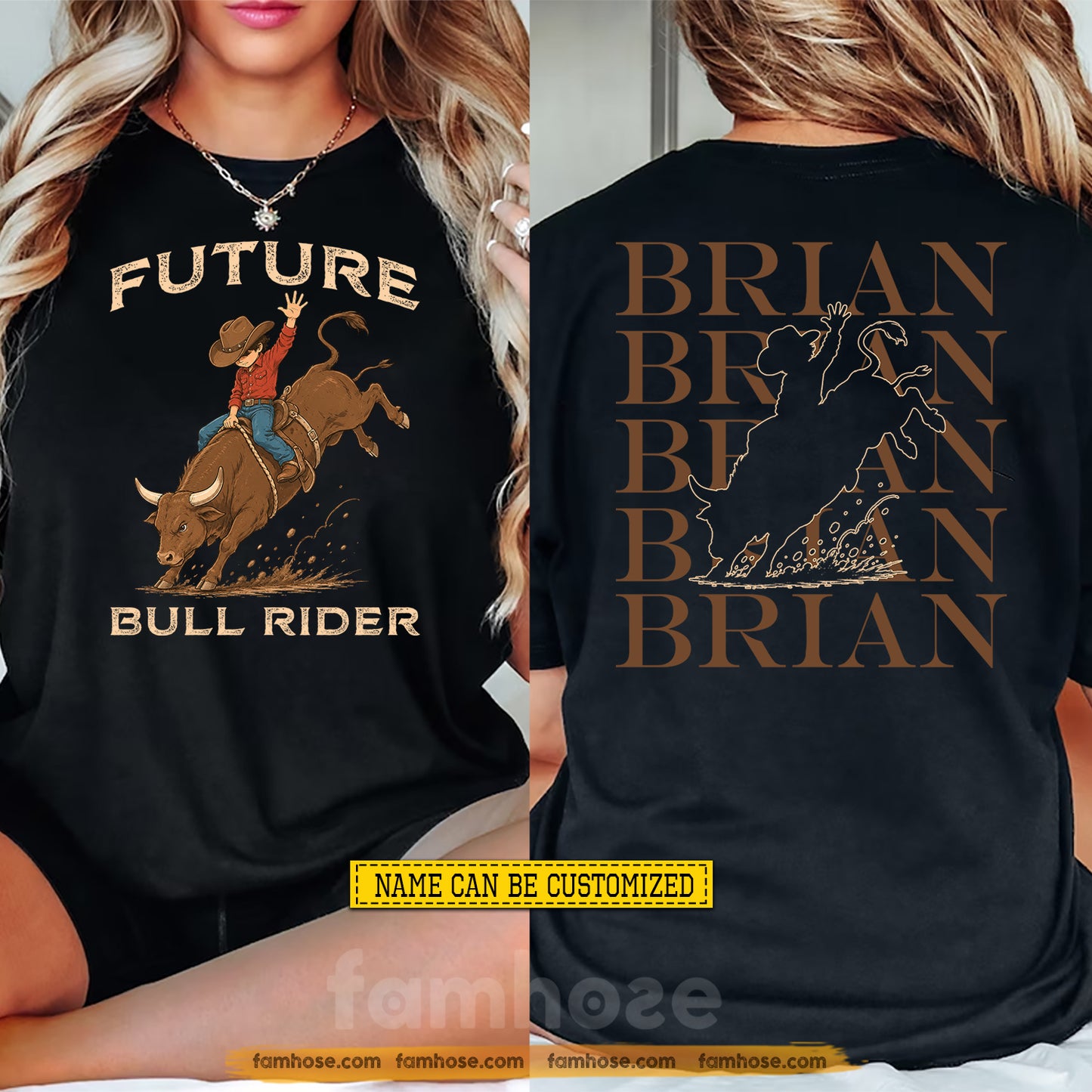 Personalized Bull Riding Two-sided T-shirt, Future Bull Rider Tees Gift For Bull Riding Lover