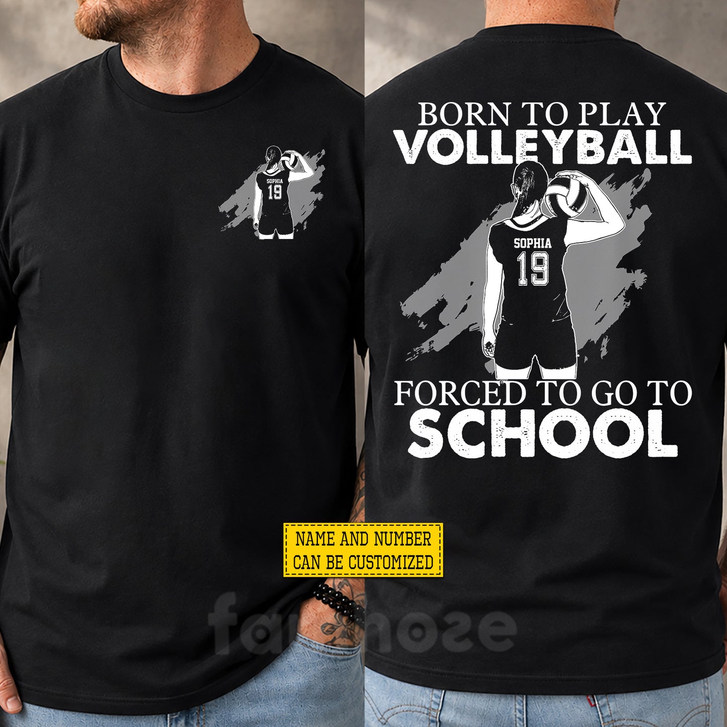 Personalized Volleyball Girl First Day Of School Two-sided T-shirt, Born To Play Volleyball Back To School Sport Tees, Student Gift For Volleyball Lover