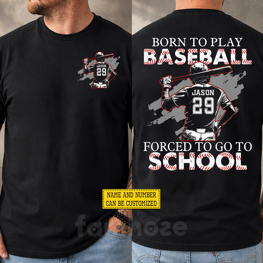 Personalized Baseball First Day Of School Two-sided T-shirt, Born To Play Baseball Back To School Sport Tees, Student Gift For Baseball Lover