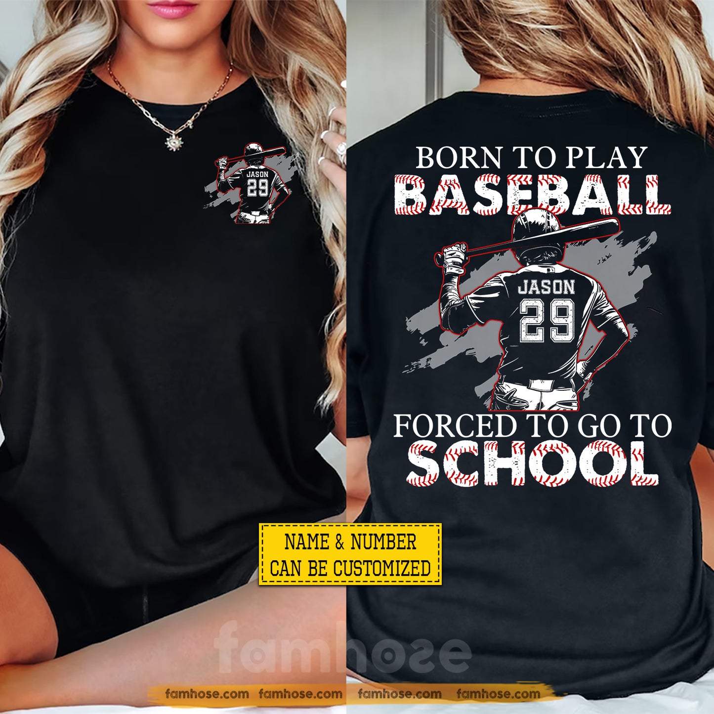 Personalized Baseball First Day Of School Two-sided T-shirt, Born To Play Baseball Back To School Sport Tees, Student Gift For Baseball Lover