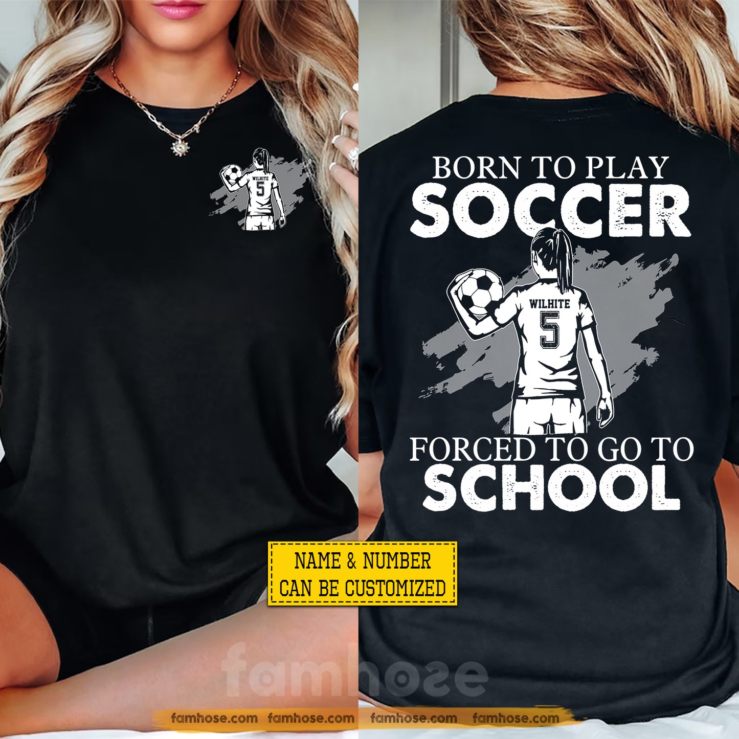 Personalized Soccer Girl First Day Of School Two-sided T-shirt, Born To Play Soccer Back To School Sport Tees, Student Gift For Soccer Lover