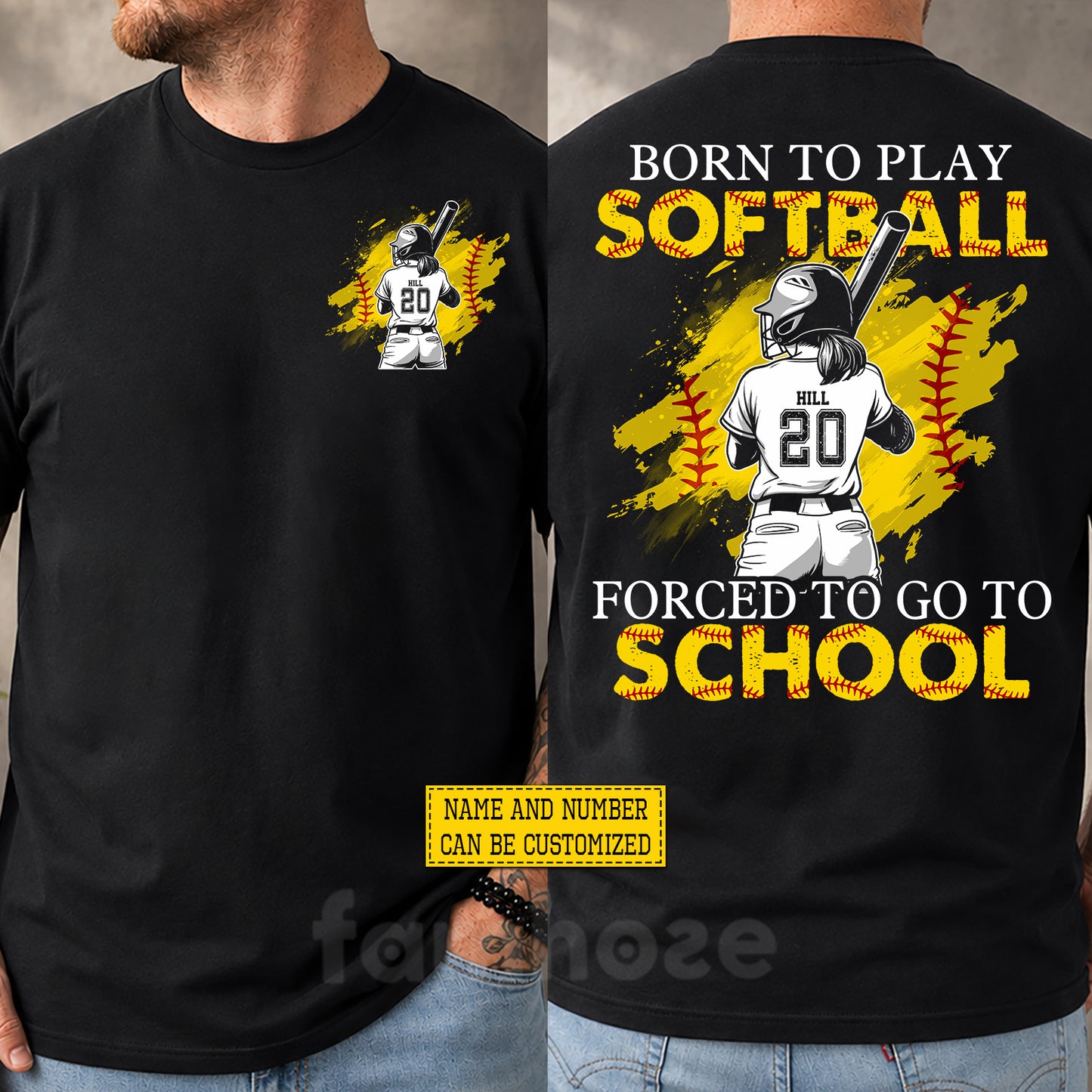 Personalized Softball First Day Of School Two-sided T-shirt, Born To Play Softball Back To School Sport Tees, Student Gift For Softball Lover